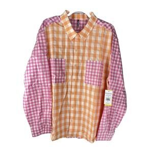 Eleven Coral Fuchsia Check Cindy Oversized Shirt Size XL NWT